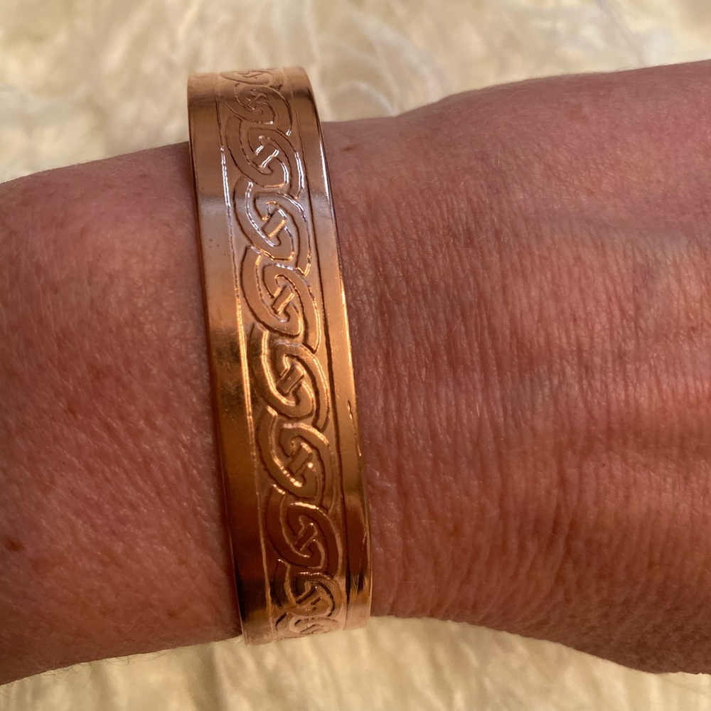 BRACELET CUFF COPPER ETCHED LINKS DESIGN THERAPY JEWELRY